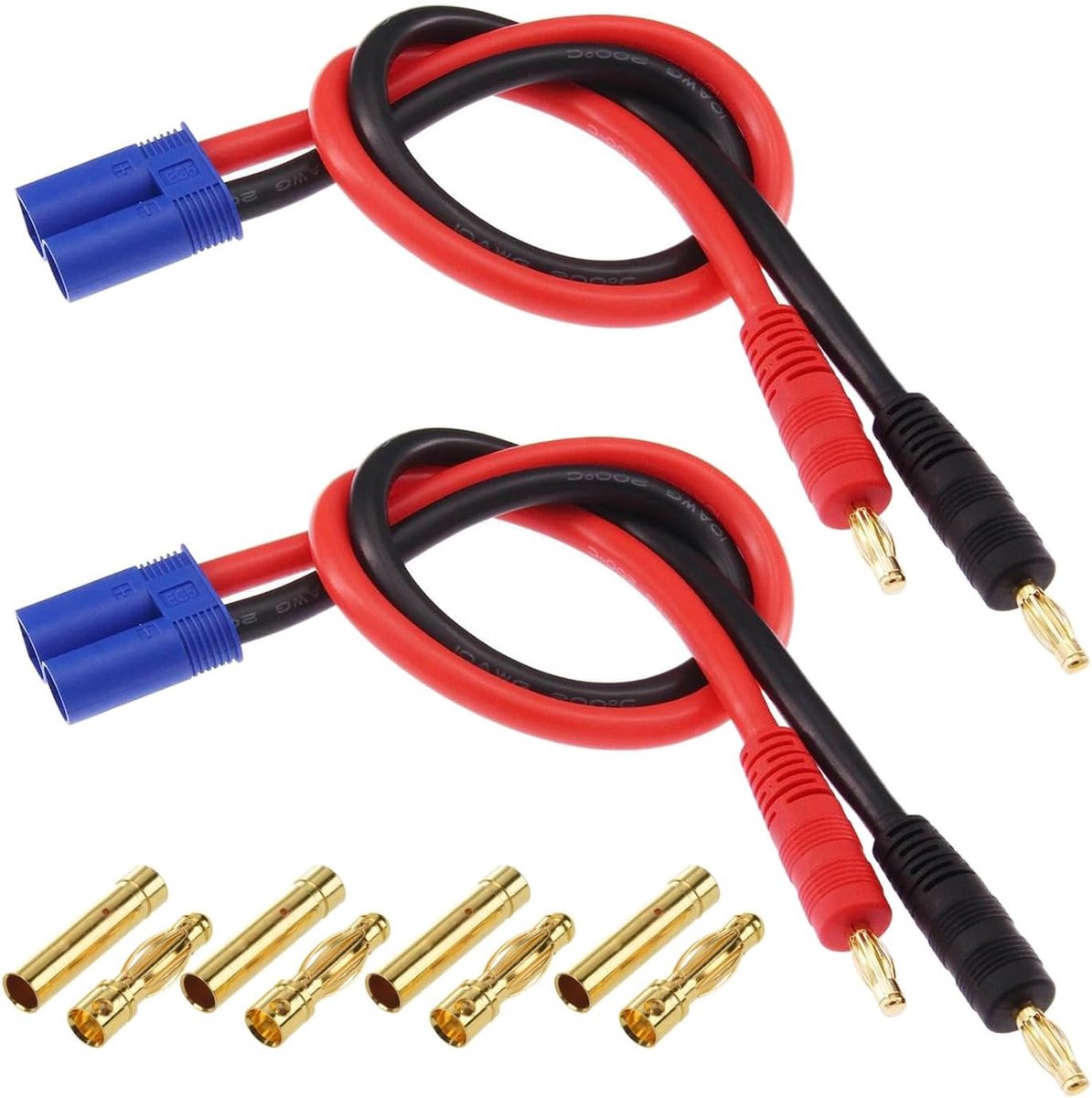 GTIWUNG 2pcs EC5 Male to 4mm Banana Plug Round Plug RC Battery Charging Cable with 14AWG 30cm 11.8 Inch Silicone Cable - ShopVlot