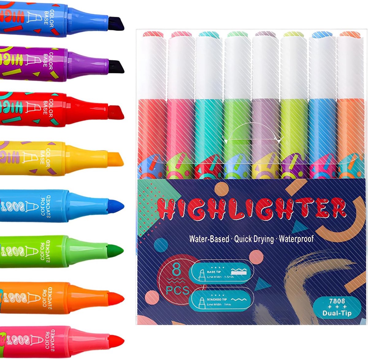 Markeerstiften, 8 stuks, dubbelzijdige pastelstiften met 16 kleuren en overlay-effect, wigvormige punt, voor - ShopVlot