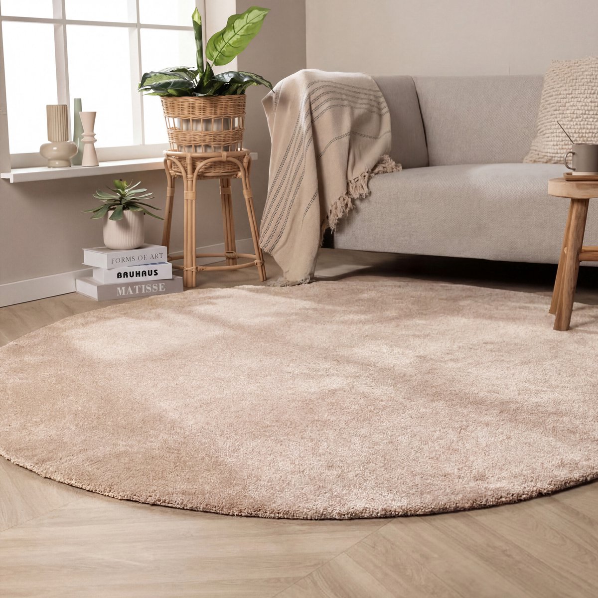 NATURL. Rond wasbaar vloerkleed - Clean Beige - Ø 240cm