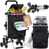 SquareSix Boodschappentrolley Traploper 50L met Koelvak - Boodschappenkar - Winkeltrolley Opvouwbaar - Afneembare Tas - Steekwagenfunctie - Zwart