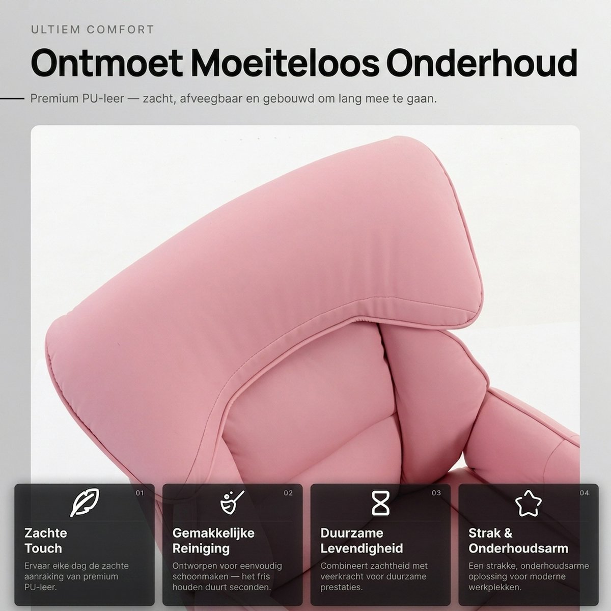 Dowinx gamestoel - Gamestoelen - Verstelbare Gamingstoel - Ergonomische Bureaustoel - Grote Bureaustoel - Game stoel massage - Bureaustoel pocketvering - Game bureaustoel - chair - PU - Roze thumbnail 3