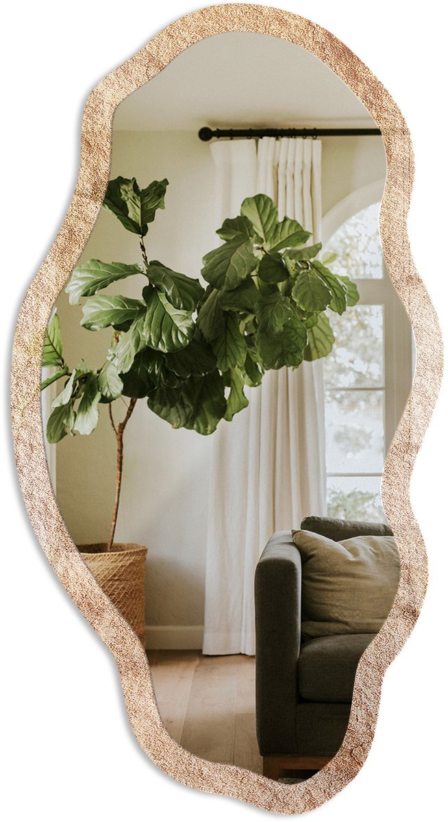 TULUP Zandtextuur Spiegel - Beige Strakke Rechthoekige Spiegel - Organische Spiegel - Woonkamer - Minimalistisch - 45x90 cm - Totale afmeting 52x97 cm Zandstructuur, Beige