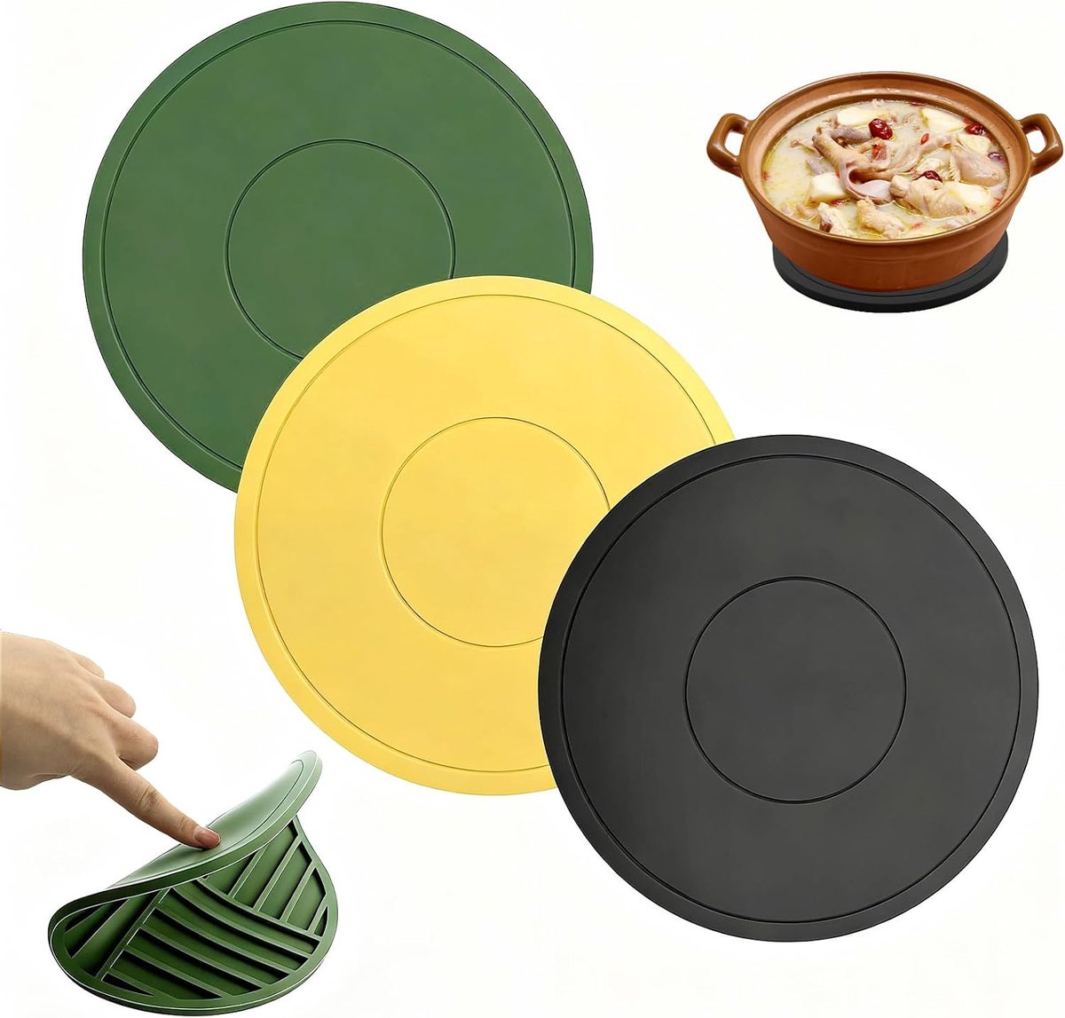 3 Pcs Silicone Top Funtersetzer, Coaster Set, Multifunctional Round Pan Coasters, Topfuntersetzer Heat Resistant - ShopVlot