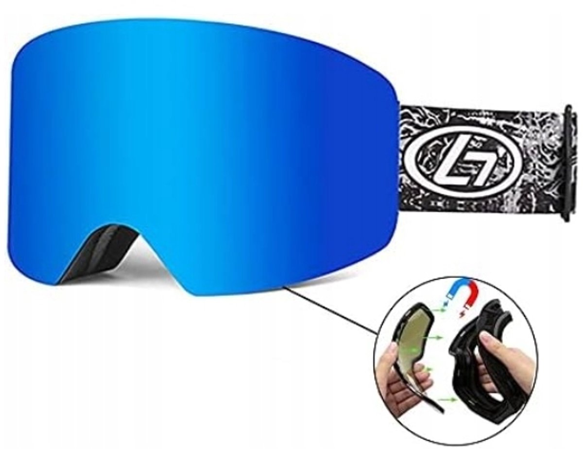 Merkloze Ski- en Snowboardbril Blauw UV400 Cat. 3 OTG Inclusief Etui