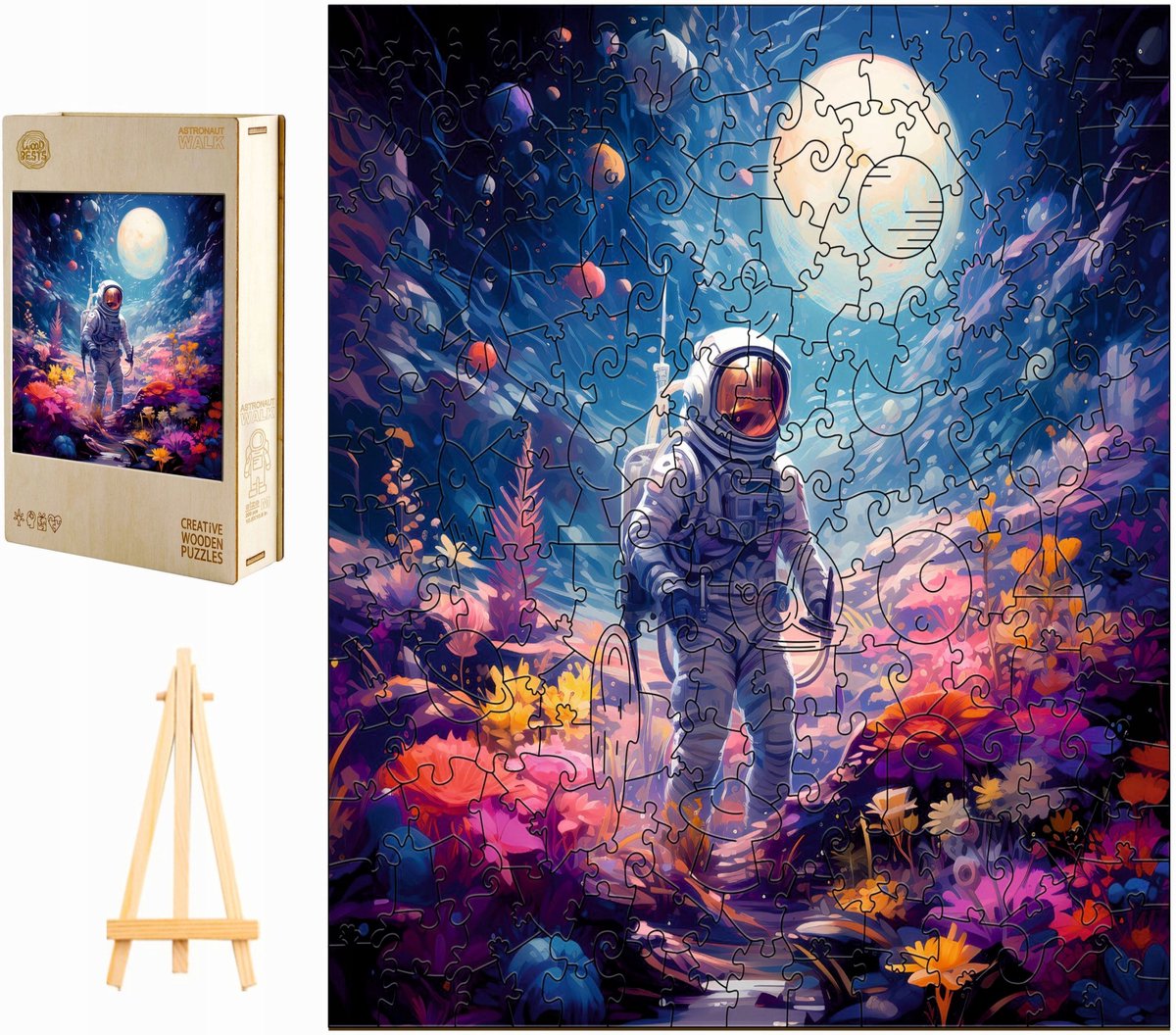 Houten Puzzel 300 Stukjes Ruimte Astronauten in Houten Kist
