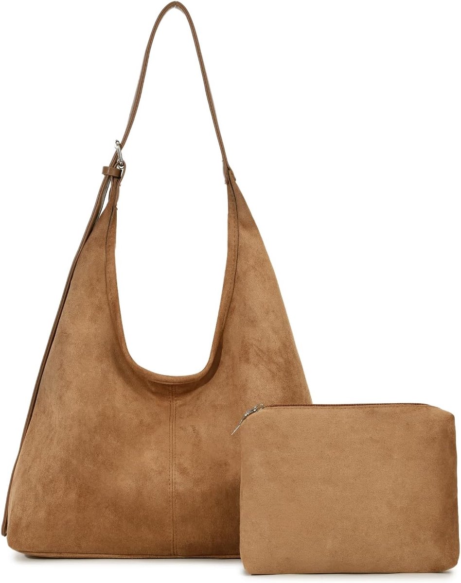Vrouwen Retro Faux Suede Hobo Bag Slouchy Verstelbare Riem Tote Schoudertas Portemonnee - ShopVlot