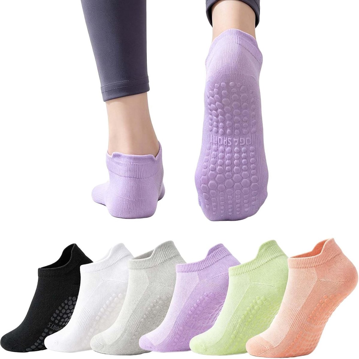 6 paar pilatessokken voor pilates en yoga voor dans, fitness thuis - ShopVlot