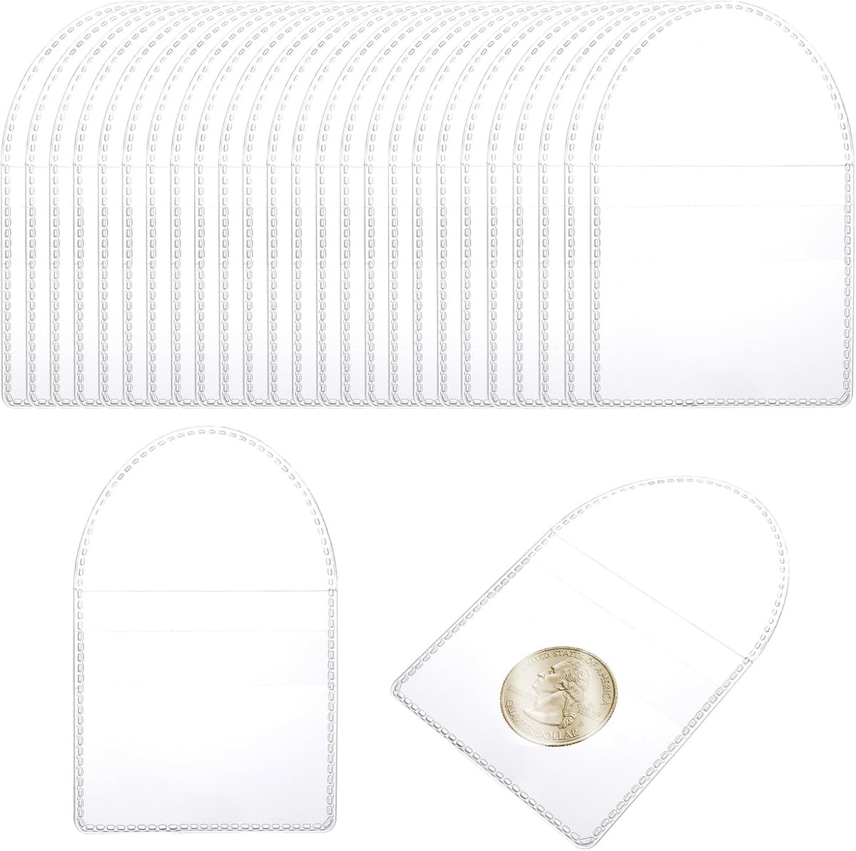 Mabor 25pcs Coin Covers 6x5.8cm Clear Coin Protectors Single Pocket Small Coin Storage Pouches Individual Plastic Coin - ShopVlot