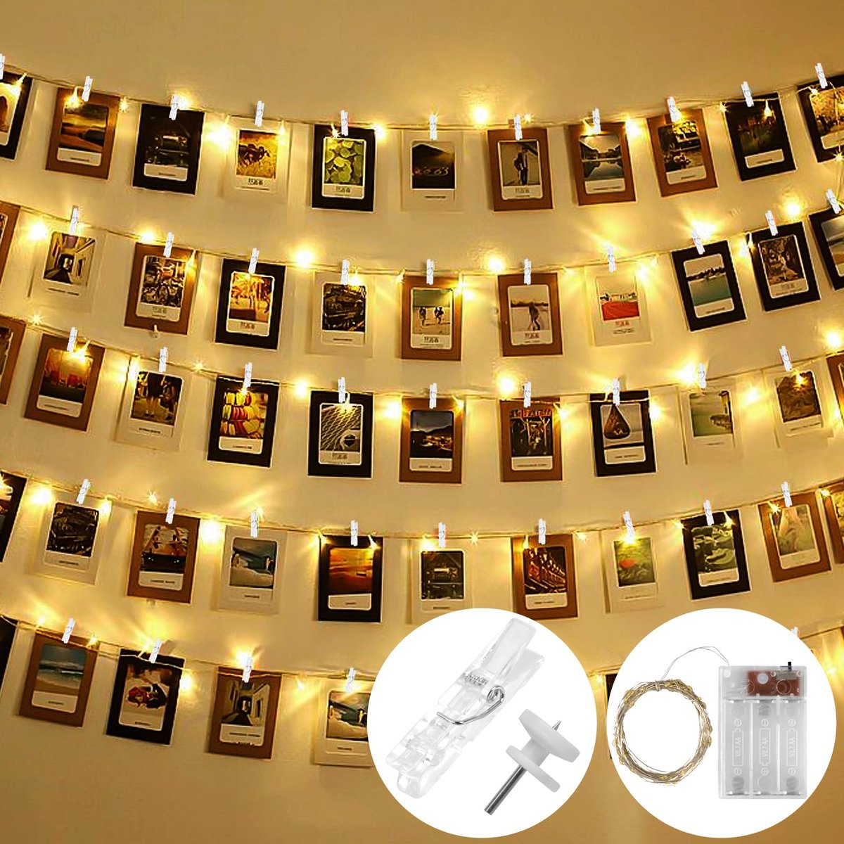 LED Fotoclip Lichtslingers, Sweetone 5M 50 LED Fotoclips Lichtketting, Lichtsnoer, Lichtsnoeren, Batterij Aangedreven - ShopVlot