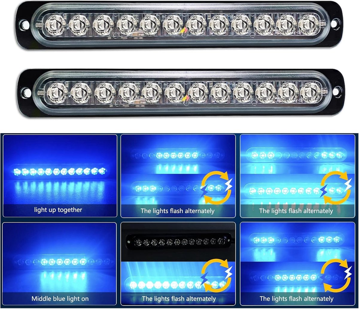 Willpower 2pcs 7.5 Inch 12 LED Warning Lamps Stroboscope, 12V 24V Blue LED Emergency Lights Turn Signal Lights Light - ShopVlot
