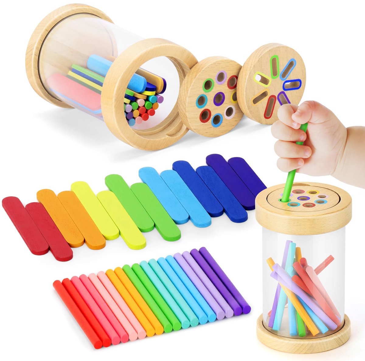 Montessori speelgoed, 2-in-1 Montessori speelgoed vanaf 1 2 3 jaar Meisjes Jongens Baby speelgoed Cadeau Kleuren Sorteerspel Motorische vaardigheden Speelgoed Houten speelgoed