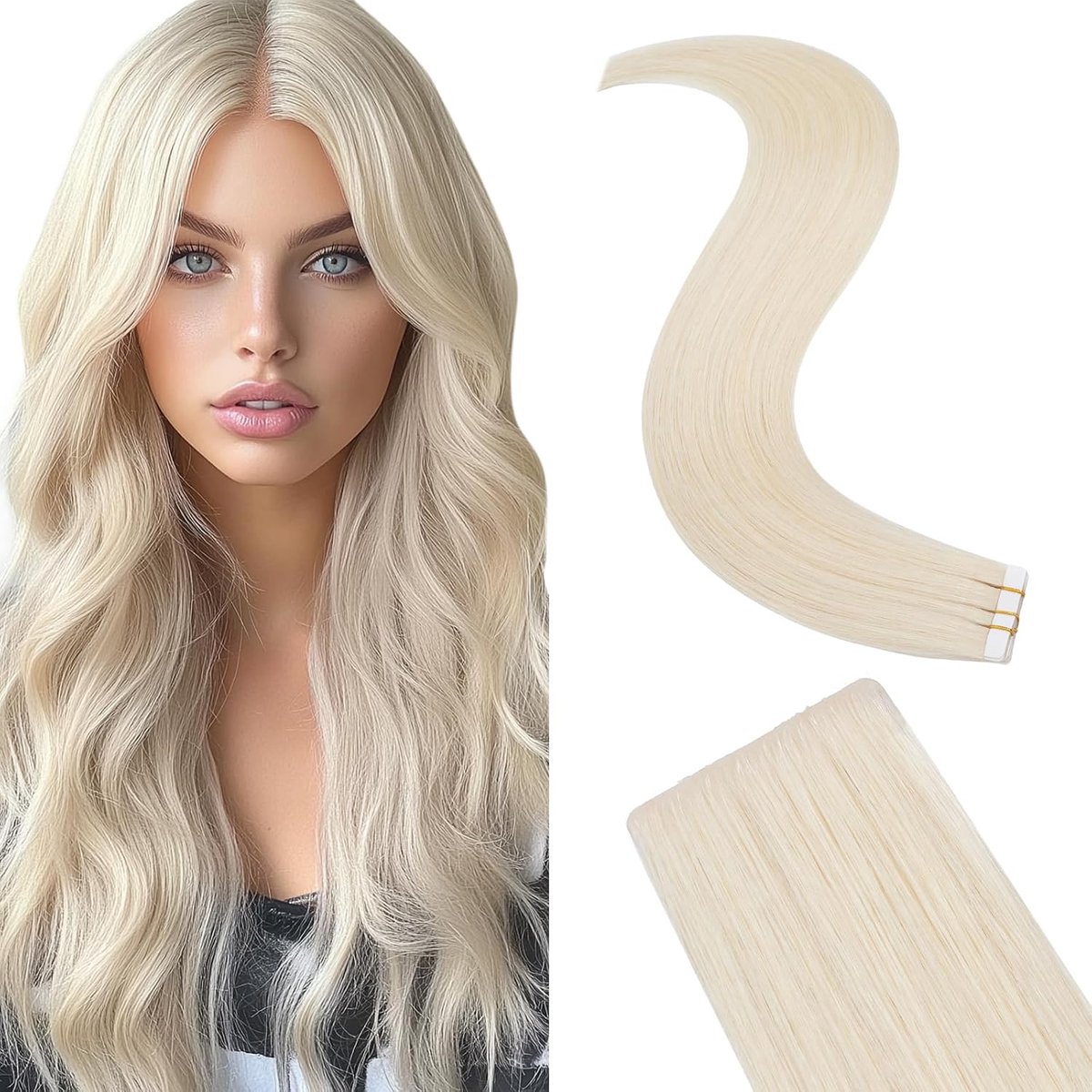 Tape extensions 50 cm - echt haar - platinum blond - onzichtbaar en natuurlijk volume - ShopVlot