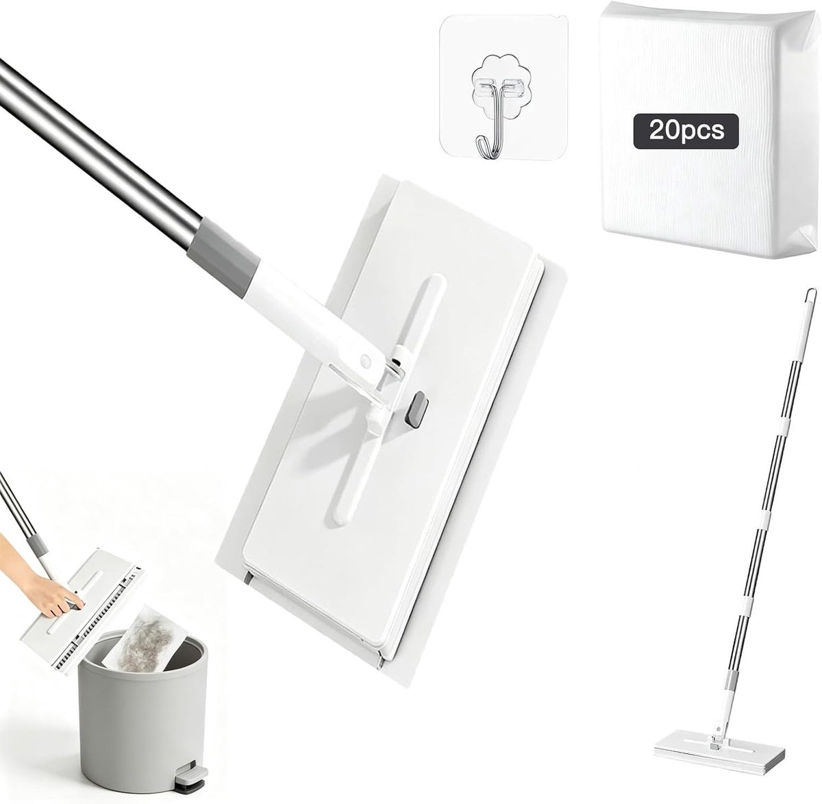 Dweilmop met Klemsysteem - Geen Kleur - 130 cm - Automatische Doekwissel - Voor Diverse Vloeroppervlakken