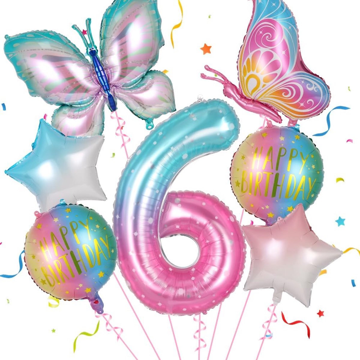 vlinderballonnenset 7-delig - roze en wit - madeliefjes en cijfer 1 - perfecte versiering voor meisjesverjaardag - ShopVlot
