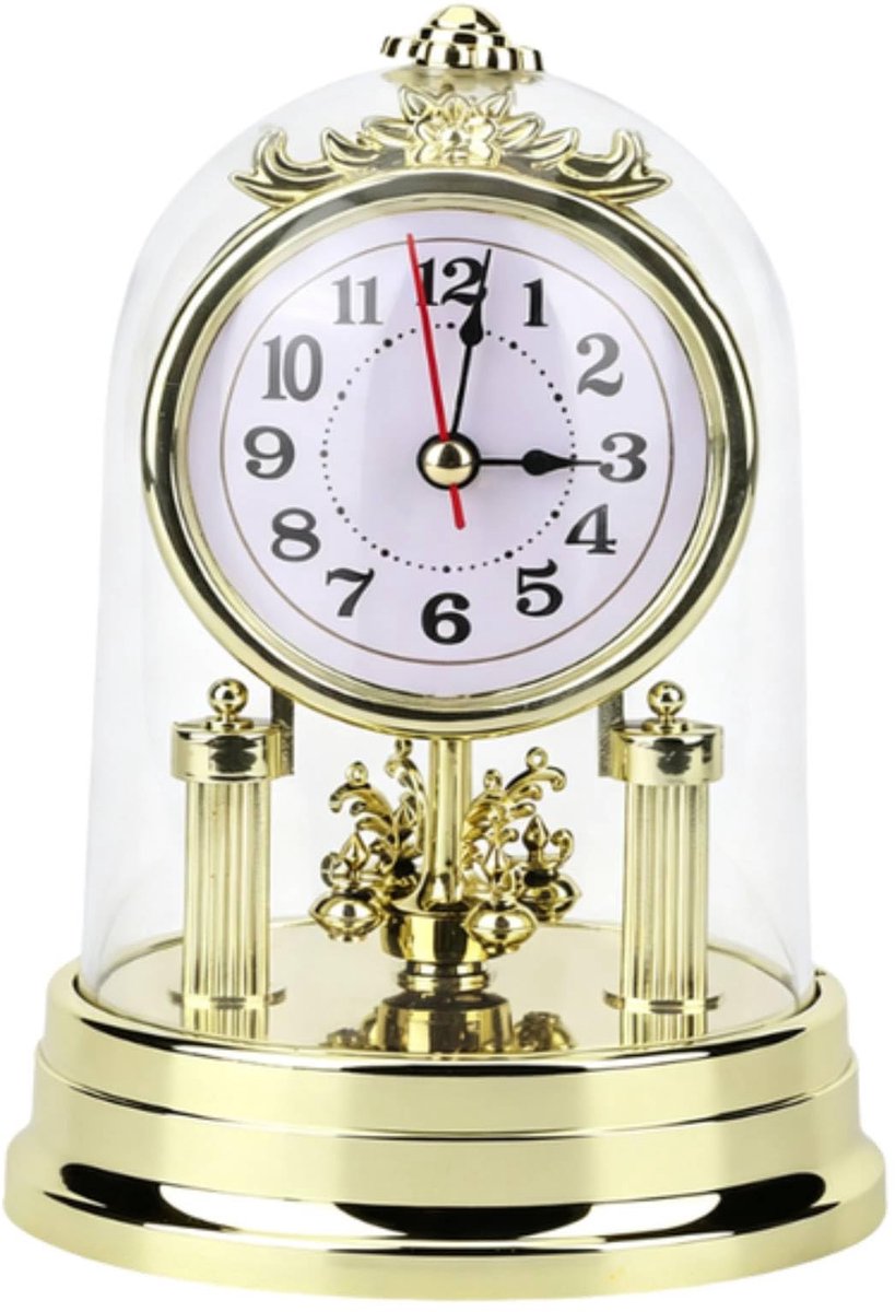 Tafelklok vintage - gouden klok in glazen deksel - retro design - sfeervol woonkamer decor - ShopVlot