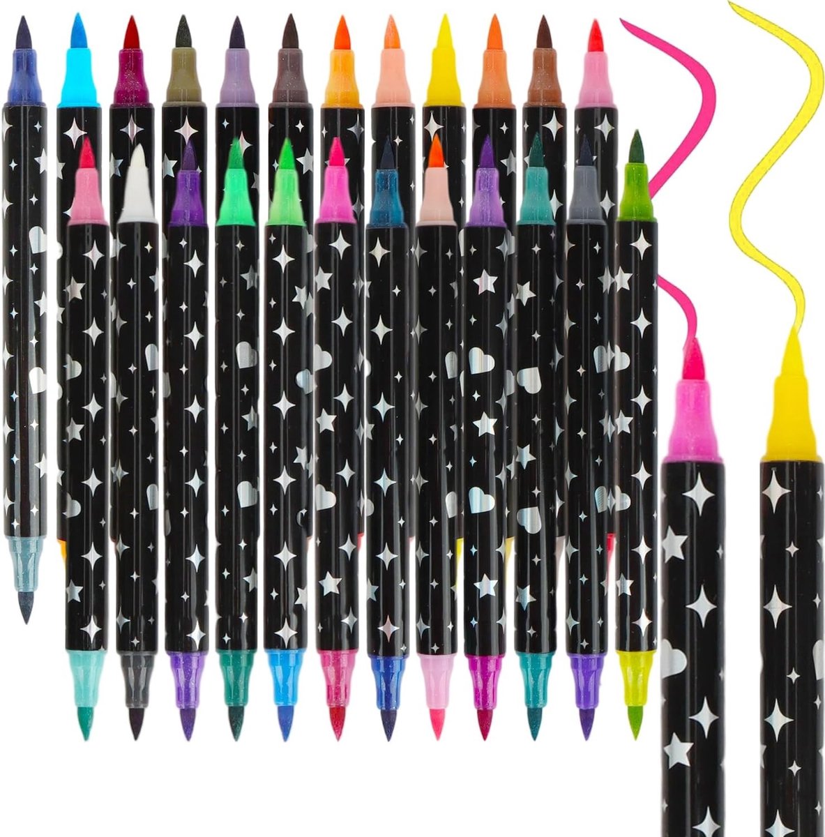 Glitterviltstiften - Meerkleurig - 24 Stuks - Dubbele Punt - Voor Creatieve Projecten
