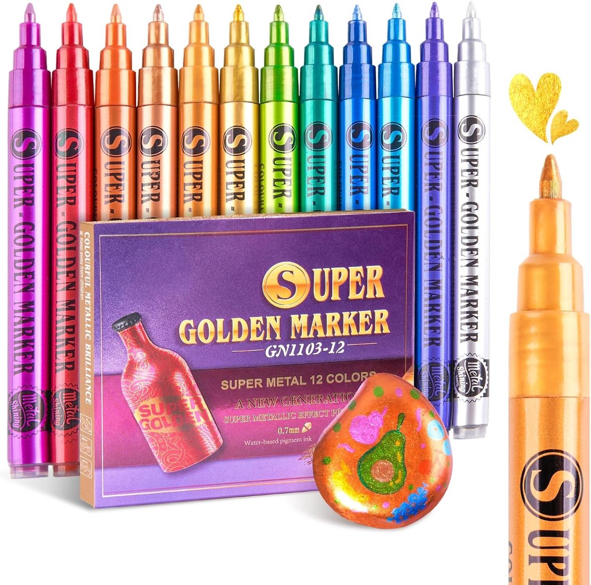 Metallic Markers - Glitterkleuren - 12 Stuks - Acryl Stiften met Ultrafijne Punt - Voor Kunst en Creatieve Projecten