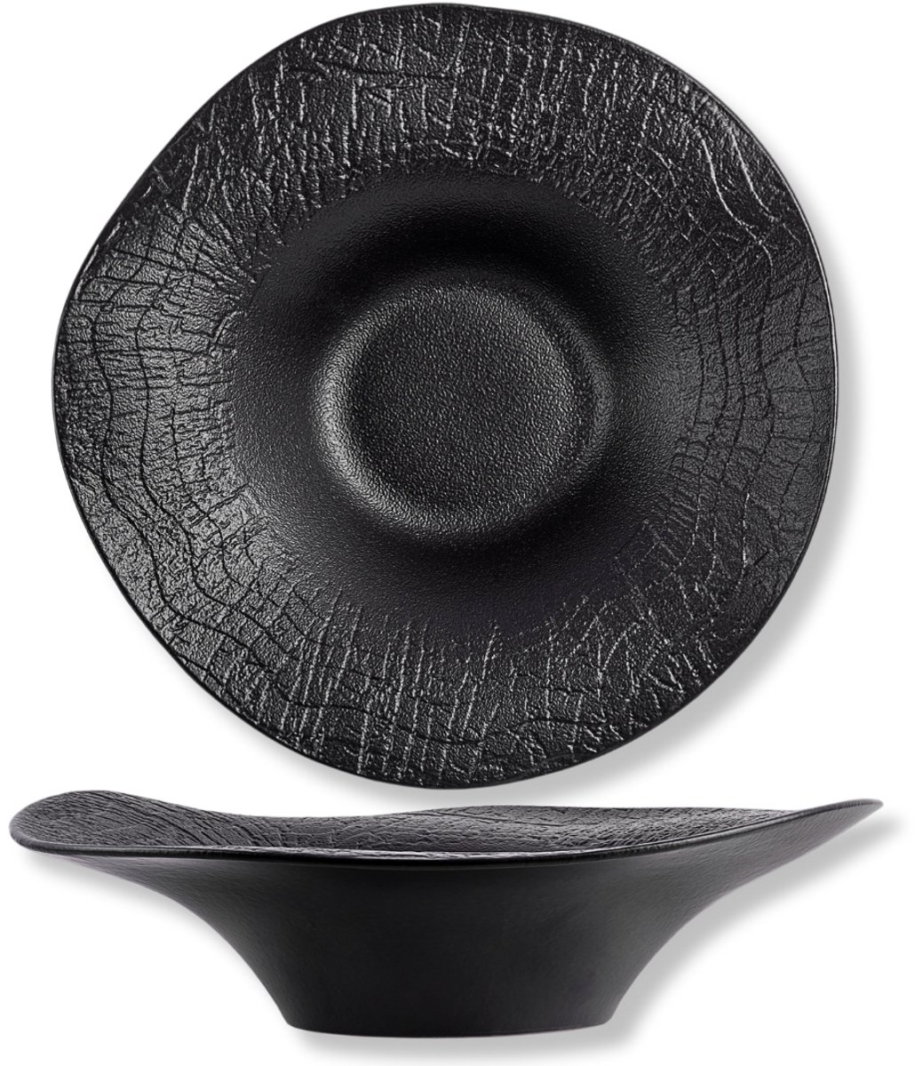 Wilmax Diep Porseleinen Bord Zwart Steenlook 30cm 700ml