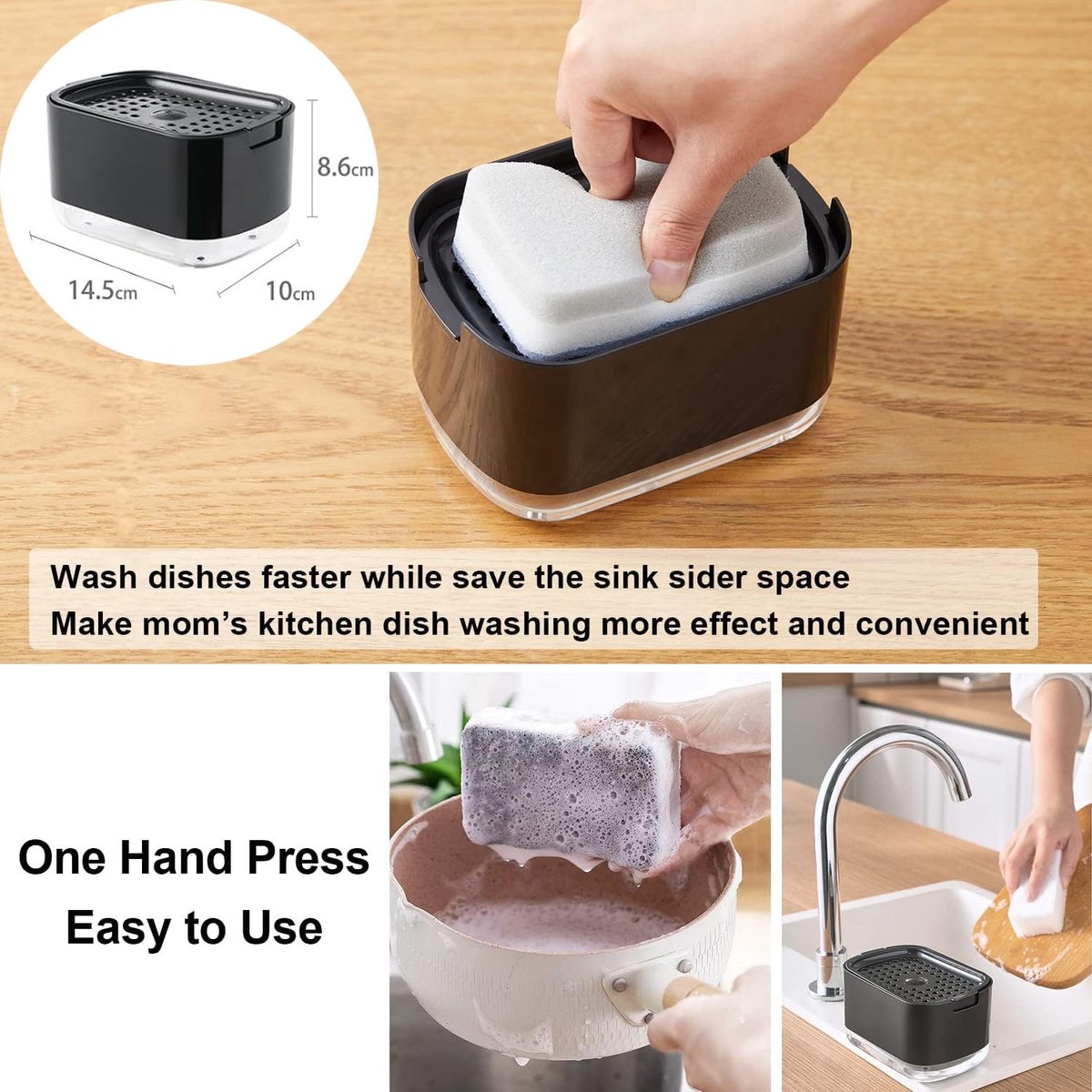 Collazoey Keuken Schoonmaakmiddel Dispenser, 2 in 1 Zeepdispenser, Pomp Zeepdispenser met Spuitzwamhouder - ShopVlot