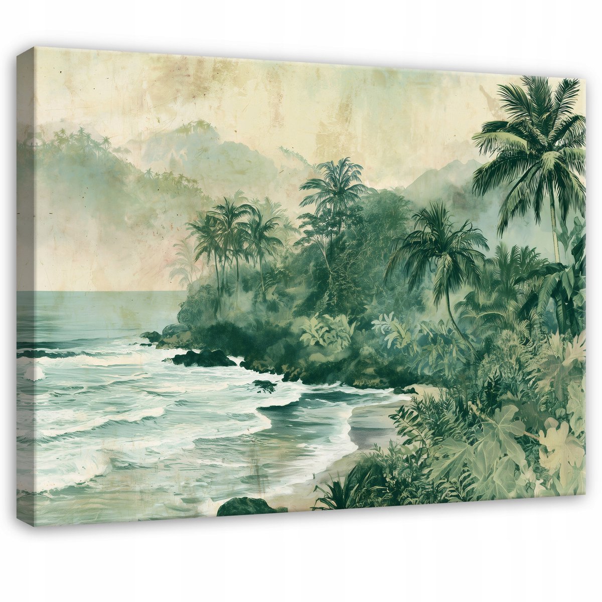 WALLARENA Schilderij op canvas - 120x80 cm - tropisch junglegezicht met palmbomen - wanddecoratie voor woonkamer en slaapkamer Groen