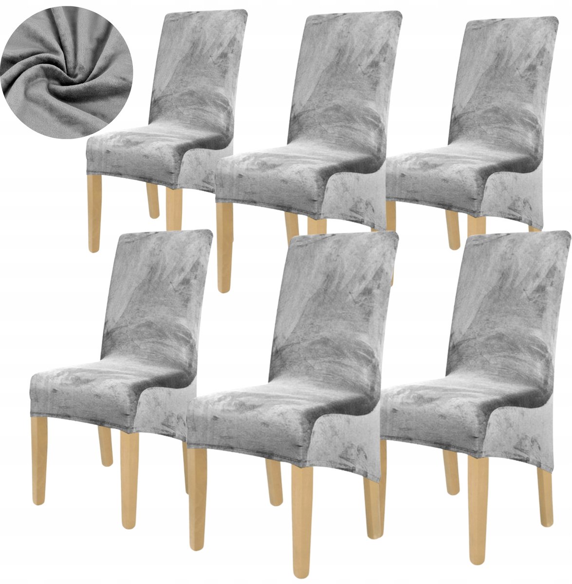6x XL Stoelhoes Licht Grijs Elastisch Velours Universeel