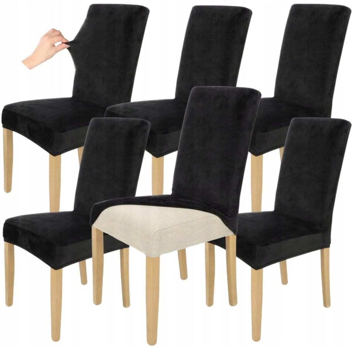 6x Stoelhoes Zwart Velours Elastiek Universeel Dik