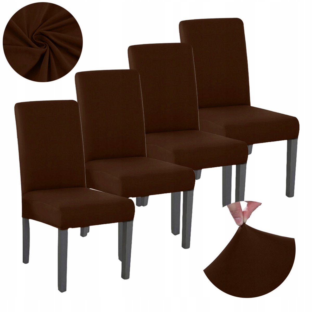 Set van 4 Bruine Stoelhoezen - Glad & Elastisch