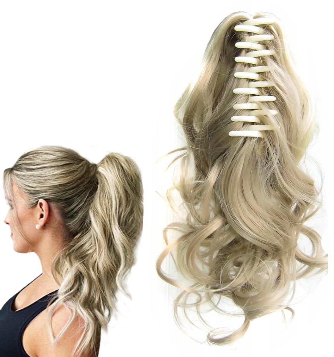 Krullende Paardenstaart Clip-in Haarstuk 38cm Gemengd Blond Synthetisch