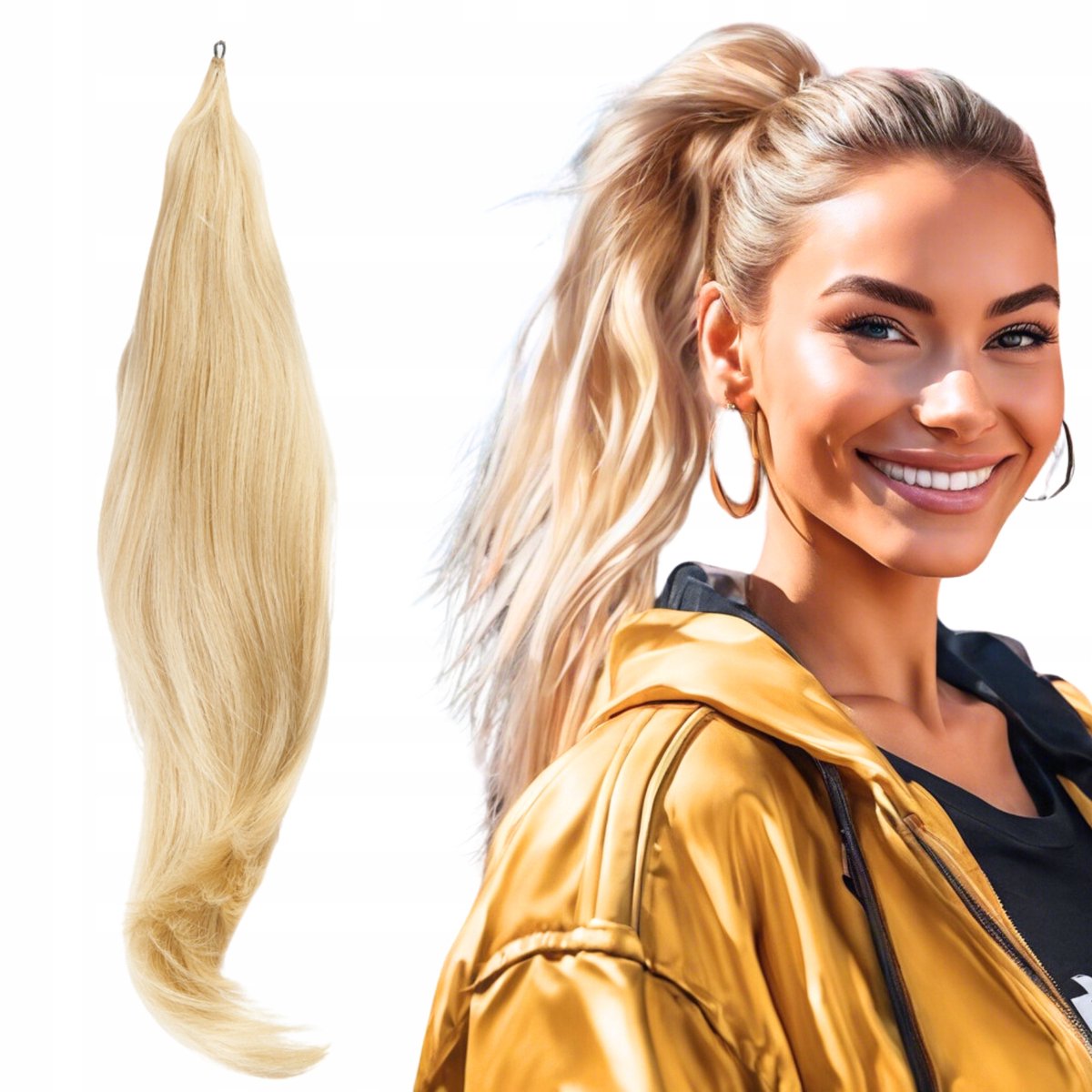 Merkloos Blond Balayage Paardenstaart Clip-in met Draad - 75 cm