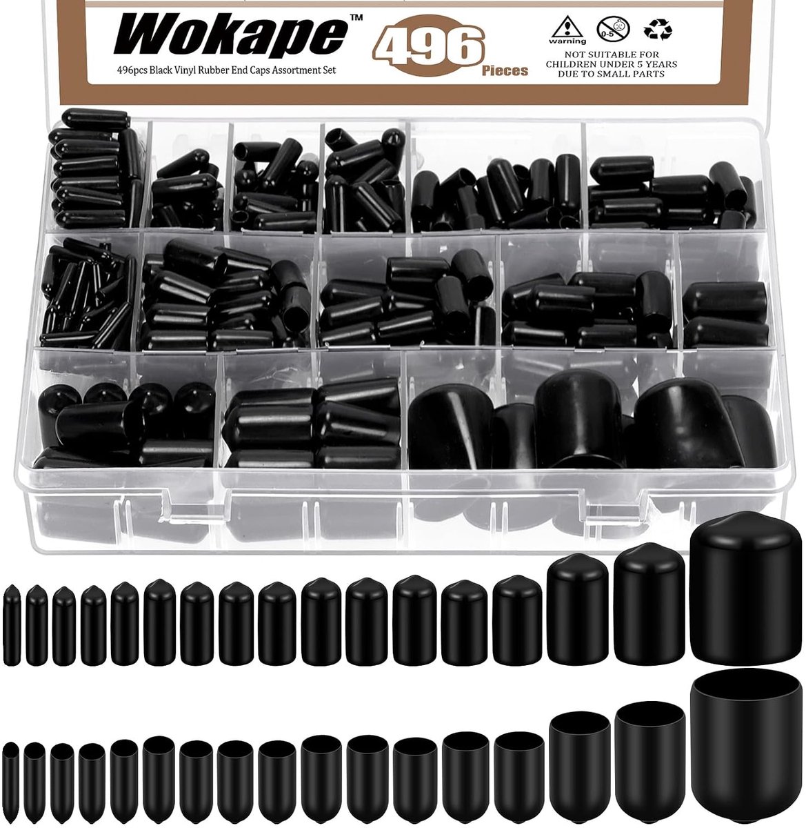 Vinyl Rubber End Caps Assortment Kit, 496 Pieces, 17 Sizes, Round Tube, Bolt Cap Cover, Flexible PVC Thread Protectors - ShopVlot