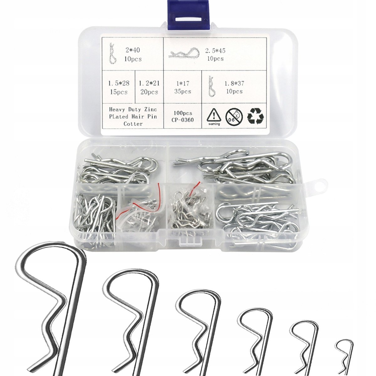 100 stuks Verzinkte Borgpennen van Koolstofstaal (1-2,5 mm)
