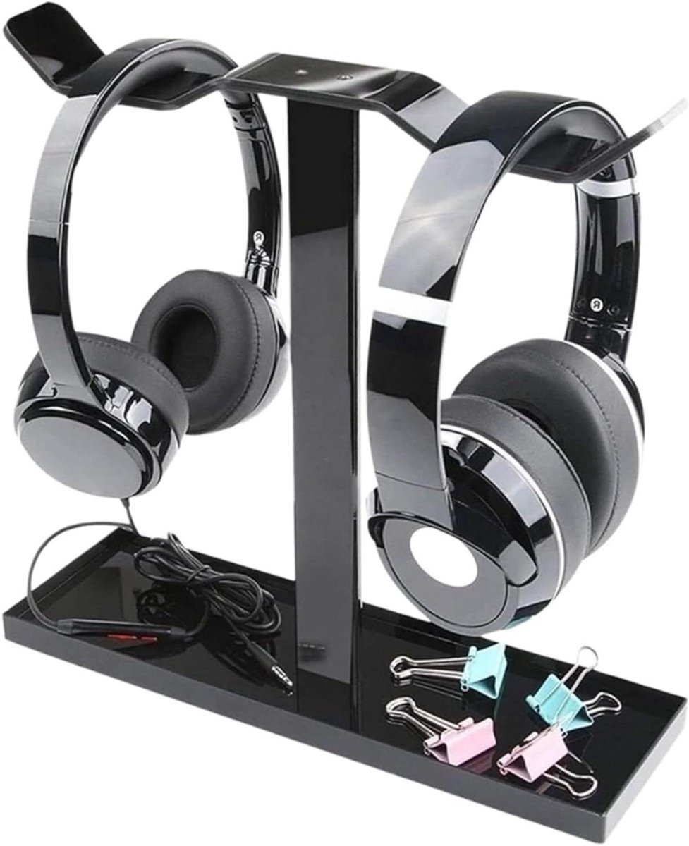 Hoofdtelefoonstandaard - Headset Houder - Bureau Organisatie - Dubbelzijdig Ophangen - 27 cm Hoogte - Zwart