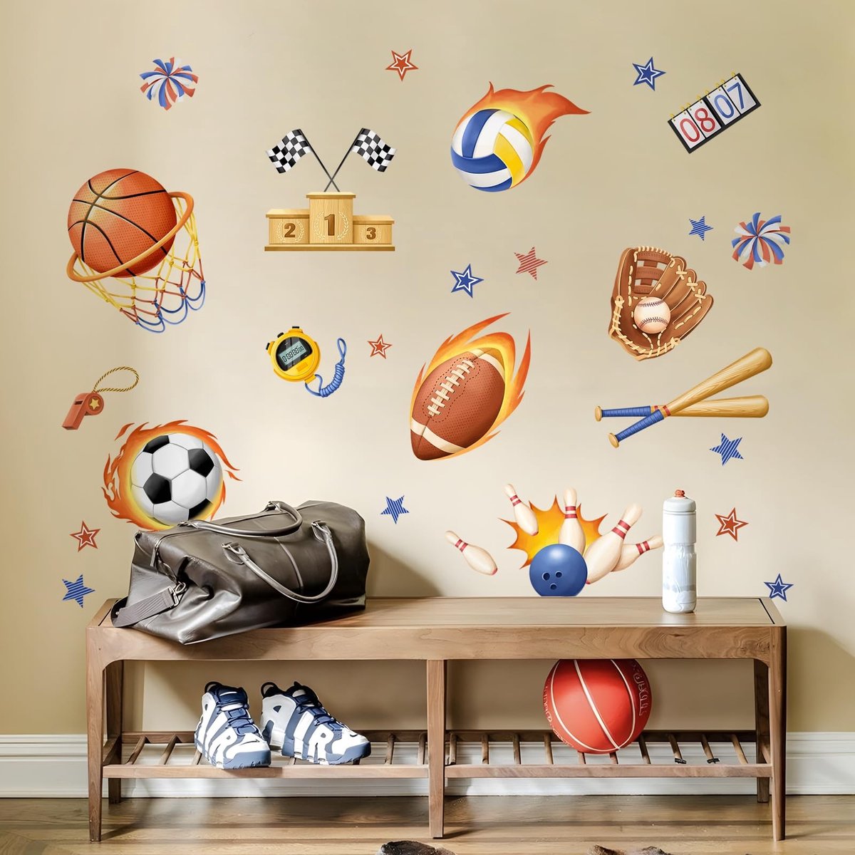 Dailygoods- Muursticker 3D Sport - Wanddecoratie Kinderkamer - Voetbal/Basketbal - Waterdicht - Duurzaam - Eenvoudig te installeren