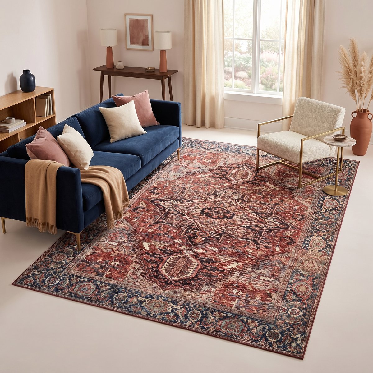TAPISO Ispahan Vloerkleed Oosters Klassiek Vintage Bloemenpatroon Antislip Donkerrood Woon