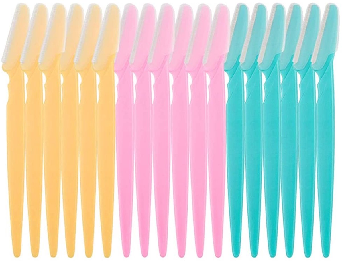 Dailygoods- Wenkbrauwscheermesjes 18 stuks - Roestvrij Stalen Mesjes - Veiligheidsscheermesje - Gevoelige Huid Bescherming - Inclusief Dubbele Wenkbrauwkwast - Scheermesjes