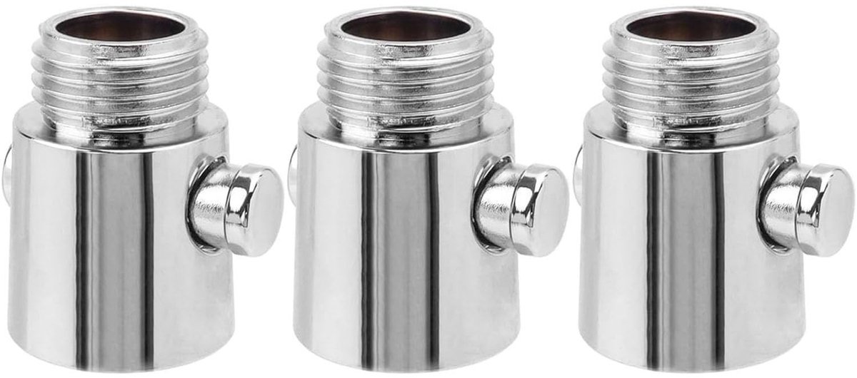 Dailygoods- Afsluitklep 3 Stuks - Douche Flow Control Ventiel - Douchekop Slang Adapter - Waterbesparing - Chroom Afwerking - G1/2" Verbindingsgrootte - Waterregelaar