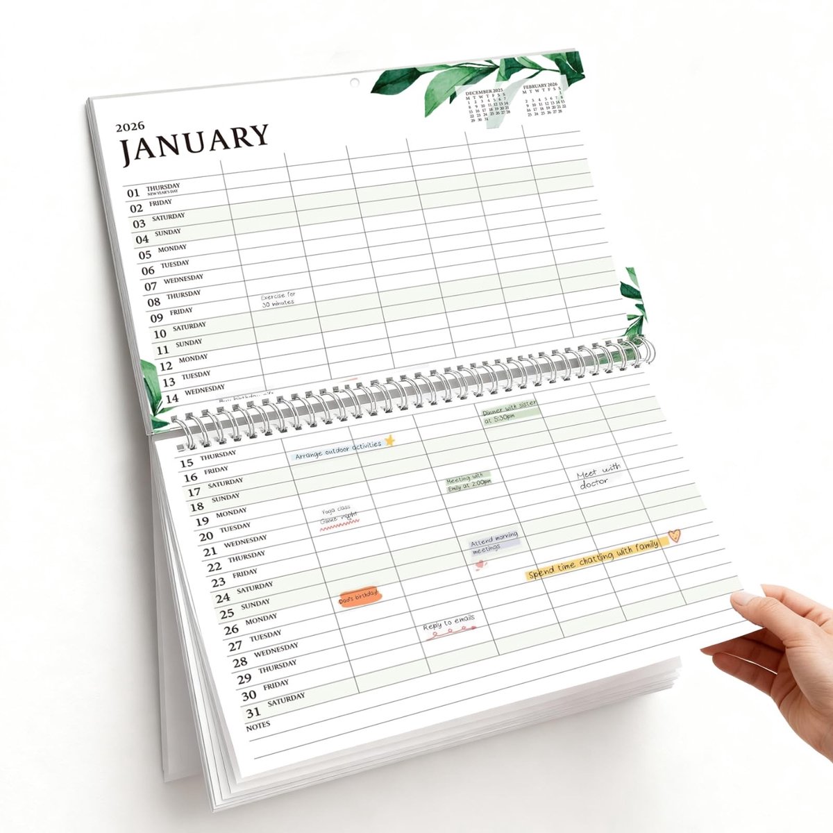 Dailygoods- Familiekalender 2026 - Gezinsplanner - Muurkalender - A4 Formaat - 18 Maanden - Dik Papier & Gemakkelijk te Gebruiken