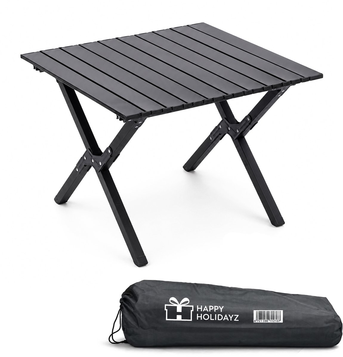 Happy Holidayz Campingklaptafel Oprolbaar Zwart - Aluminium Legering - 63x60x43 cm - Lichtgewicht 5 kg - Met Draagtas - Egg Roll Tafel - Opvouwbare Campingtafel - Picknicktafel Outdoor - Campingtafel
