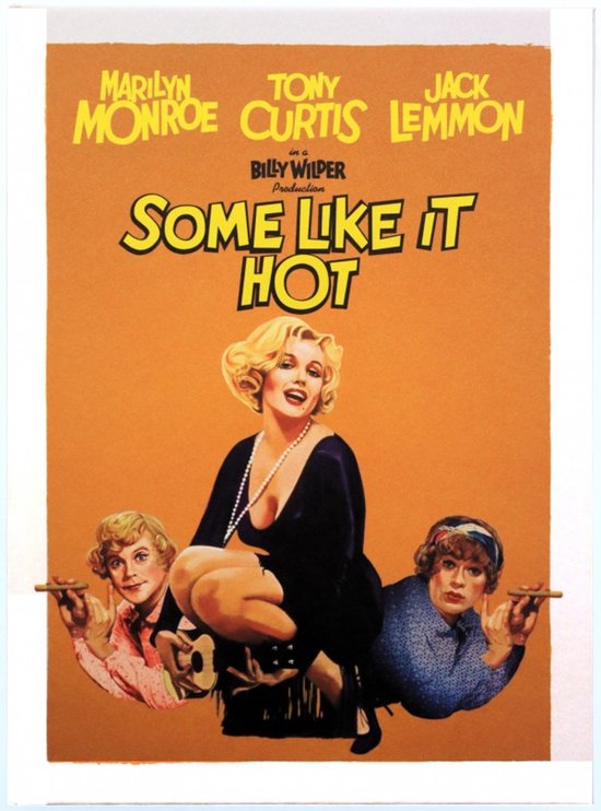 Poster 'Some Like It Hot' met Marilyn Monroe in het midden, met Tony Curtis en Jack Lemmon aan weerszijden.