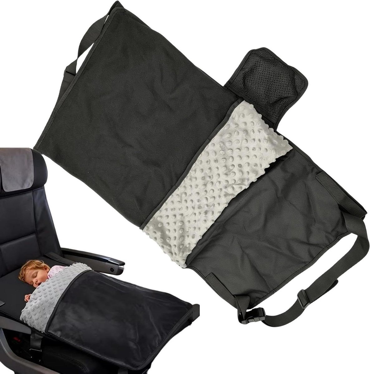 Vliegtuigbed Kinderen - Reis Hangmat - Comfortabel Reizen - Opvouwbaar Ontwerp - 79x44cm - Zwart