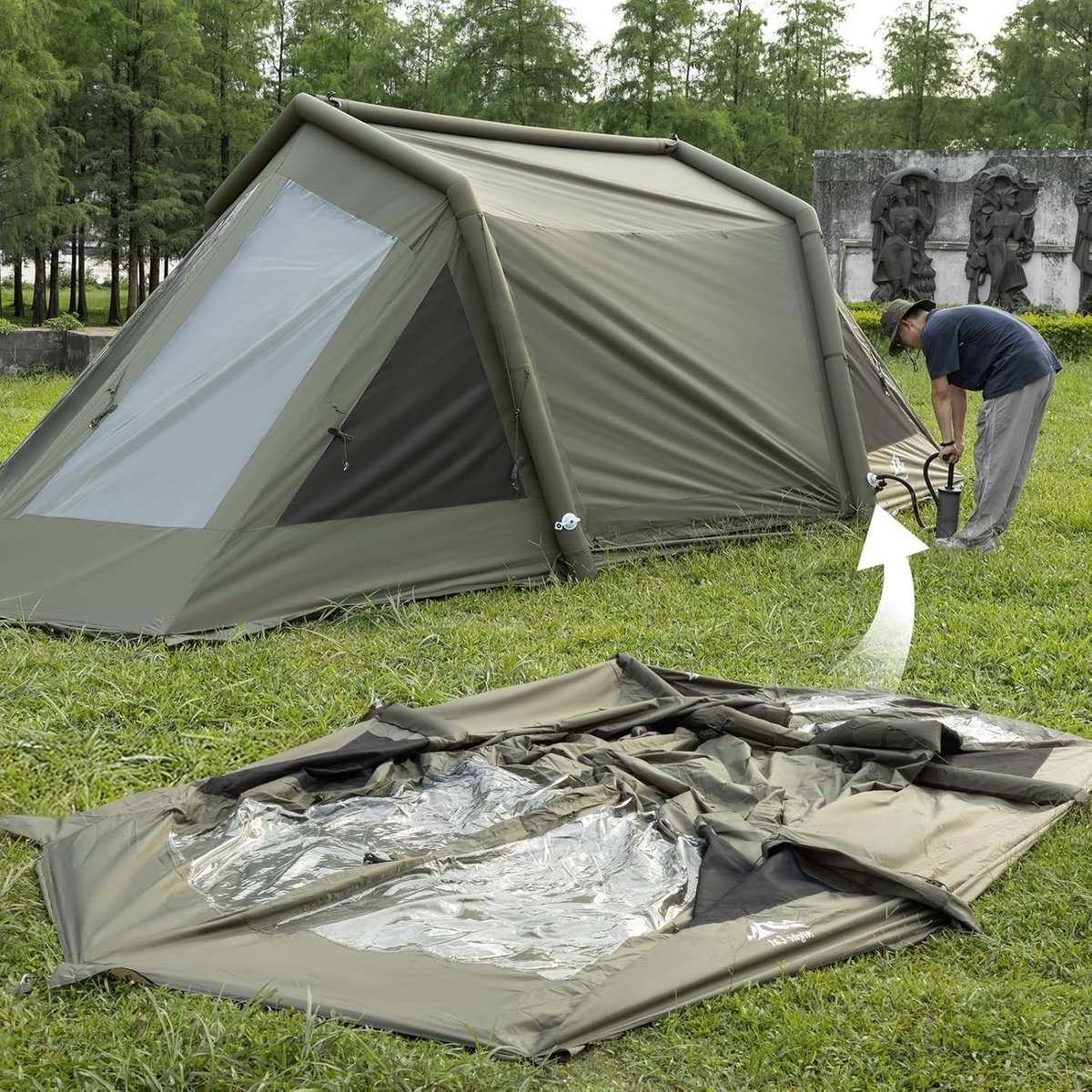 Night Cat Opblaasbaar Tent voor 6 8 Personen: Glamping Tunneltent Waterdicht Groot Winterbestendig XXL Tent met 2 Cabines en TPU Opblaaspijlers voor Outdoor Kamperen – foto 4