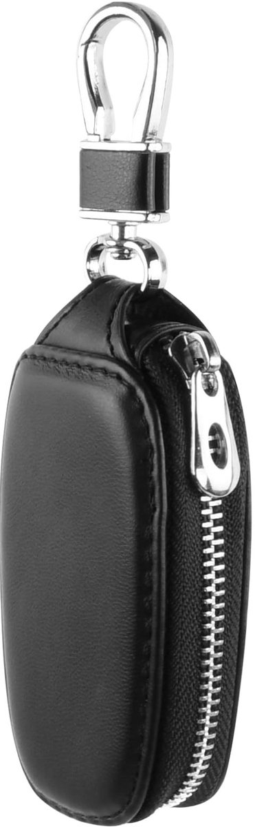 Dailygoods - Autosleuteltas, sleuteltas auto, sleuteletui leer, sleutelhanger met ritssluiting en metalen haak, sleutelmapje, zwart, voor heren en dames, zwart, 14*5*3cm