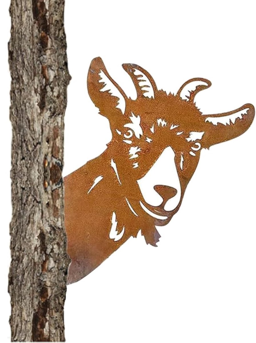 Dailygoods - Roosterdecoratie voor de Tuin, Geitendecoratie, Dierlijk Silhouet, Dierenroestdecoratie, Boomsteker, Metaal, Roest, Geiten, Boerderij, Decoratie, IJzeren Tuinsculptures