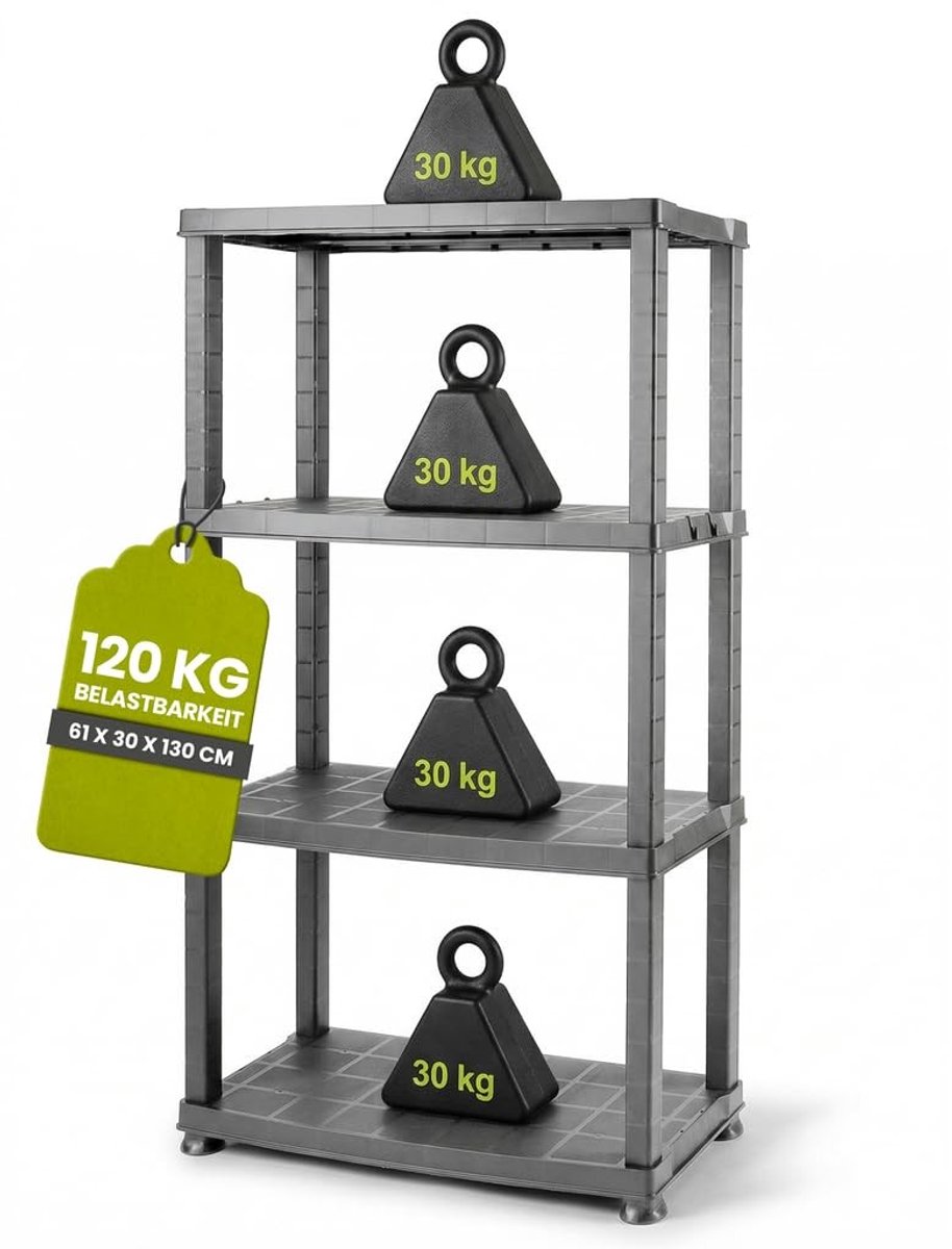 Dailygoods- Kunststofrek Neo - 4 Planken - Stabiele Constructie - Opbergrek Huishouden - Kelderrek - Garage Rek - Ruimtebesparend