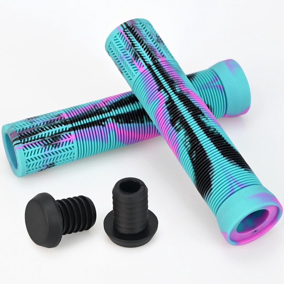 Dailygoods- Handgrepen 145 mm - Antislip Rubber - Ergonomische Structuur - Stuntstep/BMX/MTB - 2 Bar-Uiteinden - Lichtgewicht 100 g - Stuurgrepen