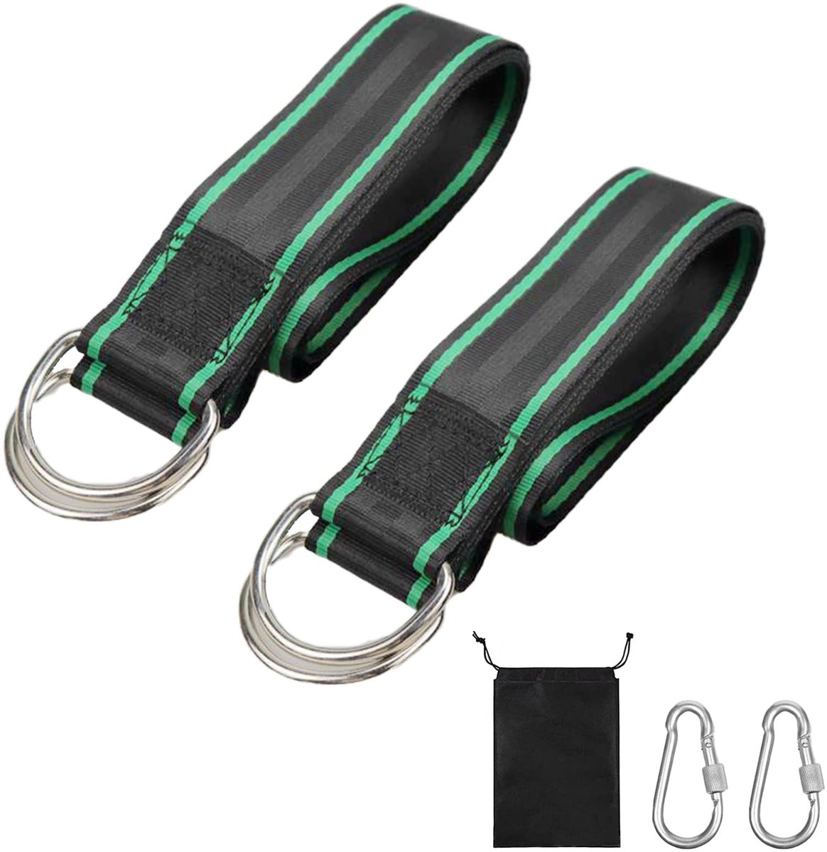Dailygoods - 2 Stuks Groen Schommel Accessoires, Hangmat Touw, Voorzien van 2 Stuks Moergespen, Gebruikt voor het Bevestigen van Schommels, Hangstoelen, Hangmatten etc