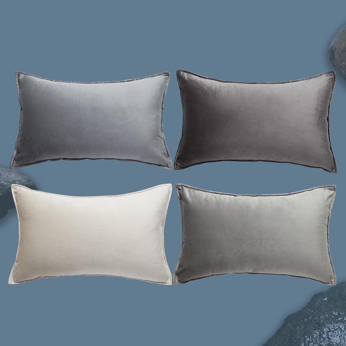 Set van 4 Fluffy Grijze Kussenhoezen van Velvet met Kleurverloop voor Bank, Slaapkamer en Balkon - 30 x 50 cm Decoratie