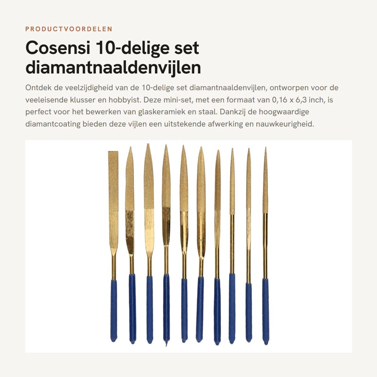 Dailygoods- Diamantnaaldenvijlen 10-delige set - Mini-set 0,16 x 6,3 inch - Geplateerd - Voor glaskeramiek - Topkwaliteit en service. - Vijlen
