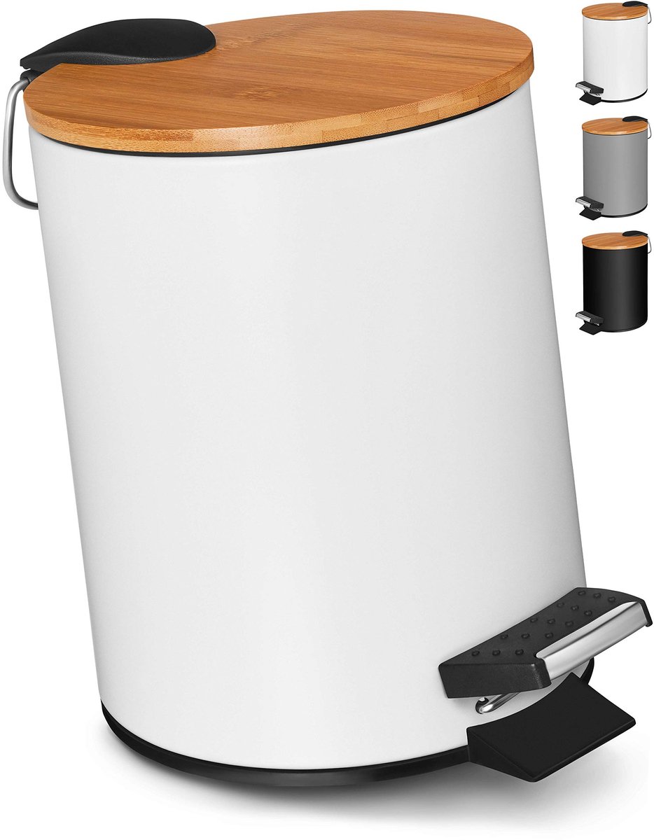 Dailygoods- Cosmetica-afvalemmer 3L - Pedaalemmer met softclose - Badkameremmer - Binnenemmer - Bamboe deksel - Roestvrij staal