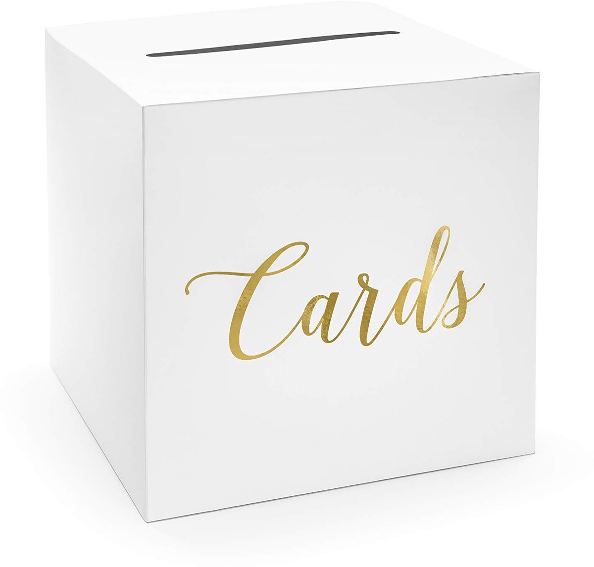 Dailygoods- Trouwkaart Doos Elegante Wit - Kaarten Opbergdoos - Wenskaart Huwelijk - Geldkist - 24x24x24 cm - Gouden Opschrift CARDS - Kaartendoos